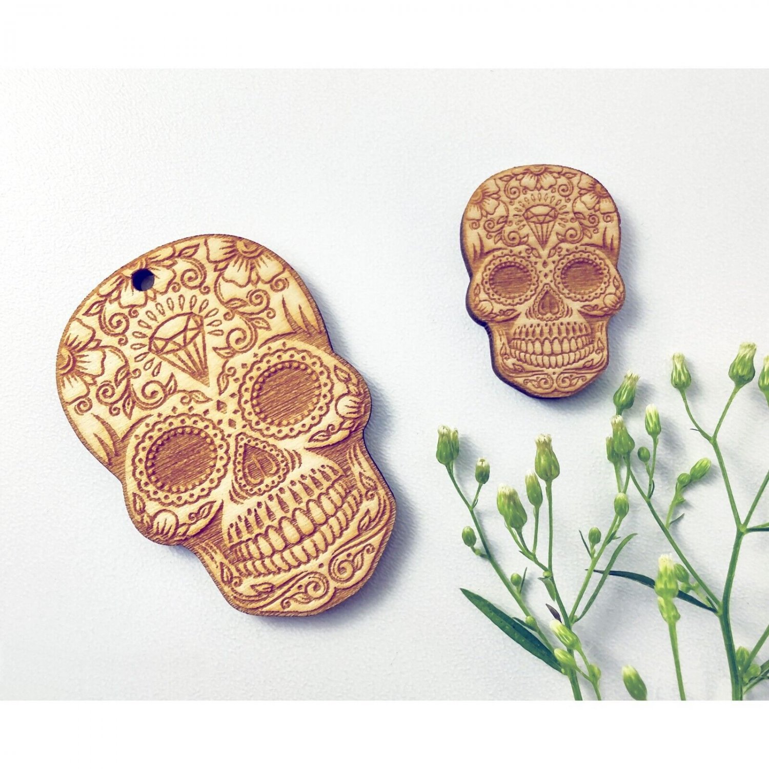 10 Pieces wood sugar skull, Halloween skull blanks, Witchy decor