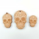 Laser cut sugar skull,  Engraved wood skull, Crafts and decoration, Jewellery
