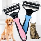 Professional Dog Comb Rake 2In1 Safe Double-Sided Handle Pet Grooming Brush For Mat Tangles Removing