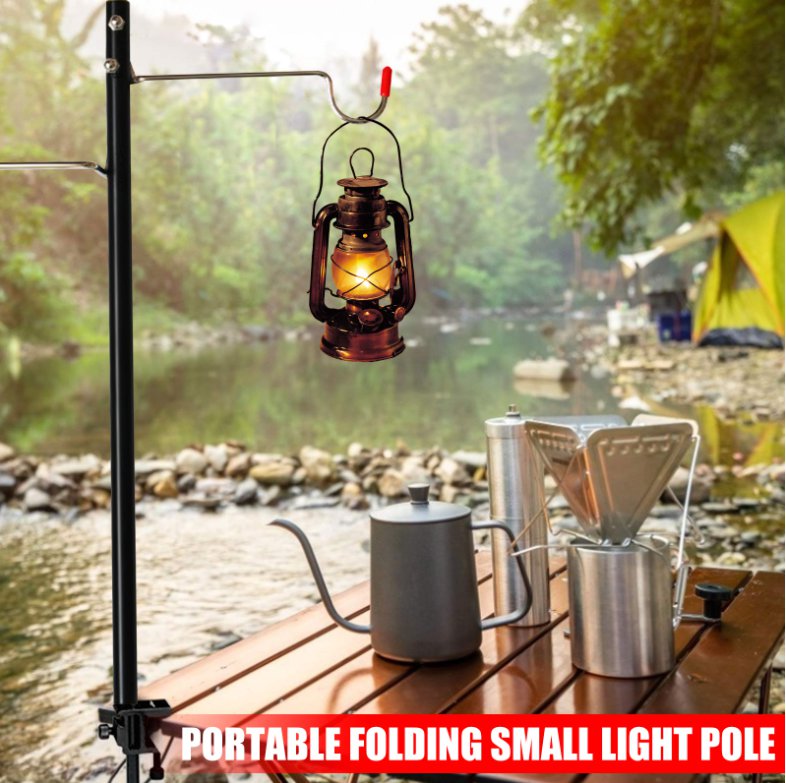 Portable Lamp Stand Hook Folding Lantern Post Pole Collapsible Hanging Light Stand Holder Outdoor