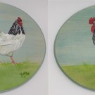 Artwork by Robin, "Brahma Chickens" Signed Acrylic Painting on 2 Wood Ovals