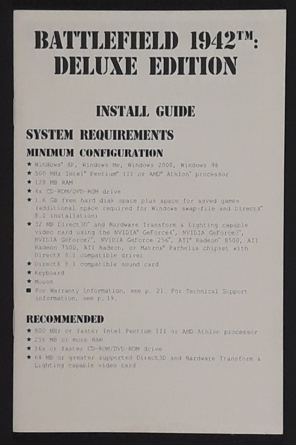 PC Game Install Guide Manual Battlefield 1942 Deluxe Edition Booklet