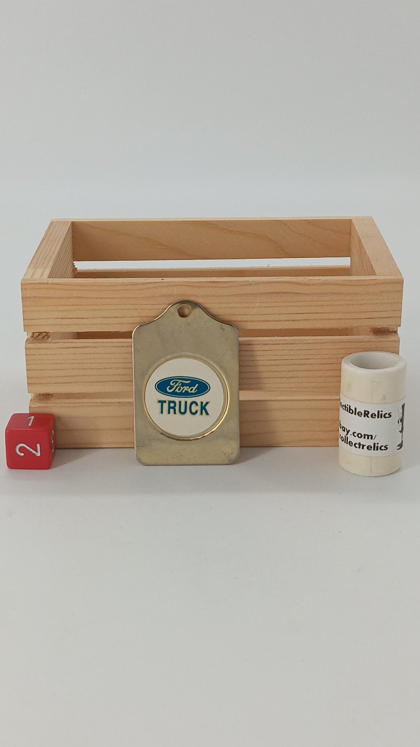 Vintage Ford TRUCK Brass Keychain Blue Oval Logo RARE Key Fob