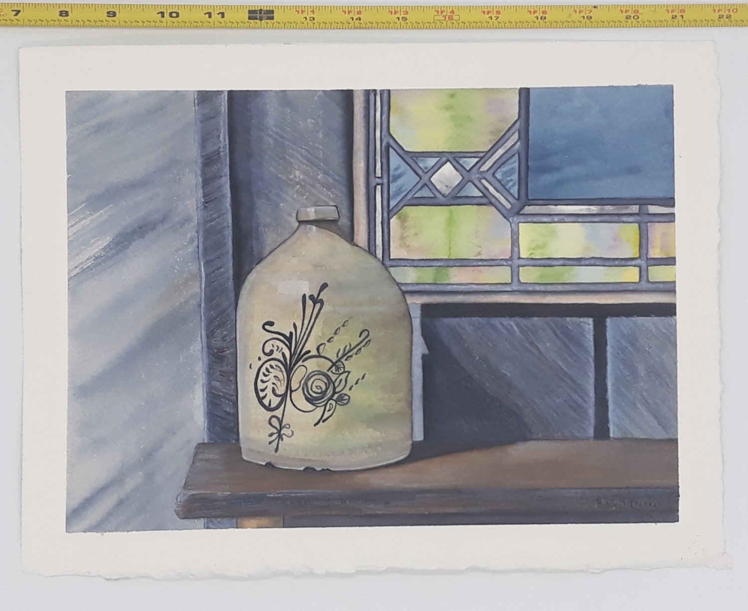 Artwork by Robin Jug & Stained Glass Watercolor Painting 11 x 14 Signed 2002