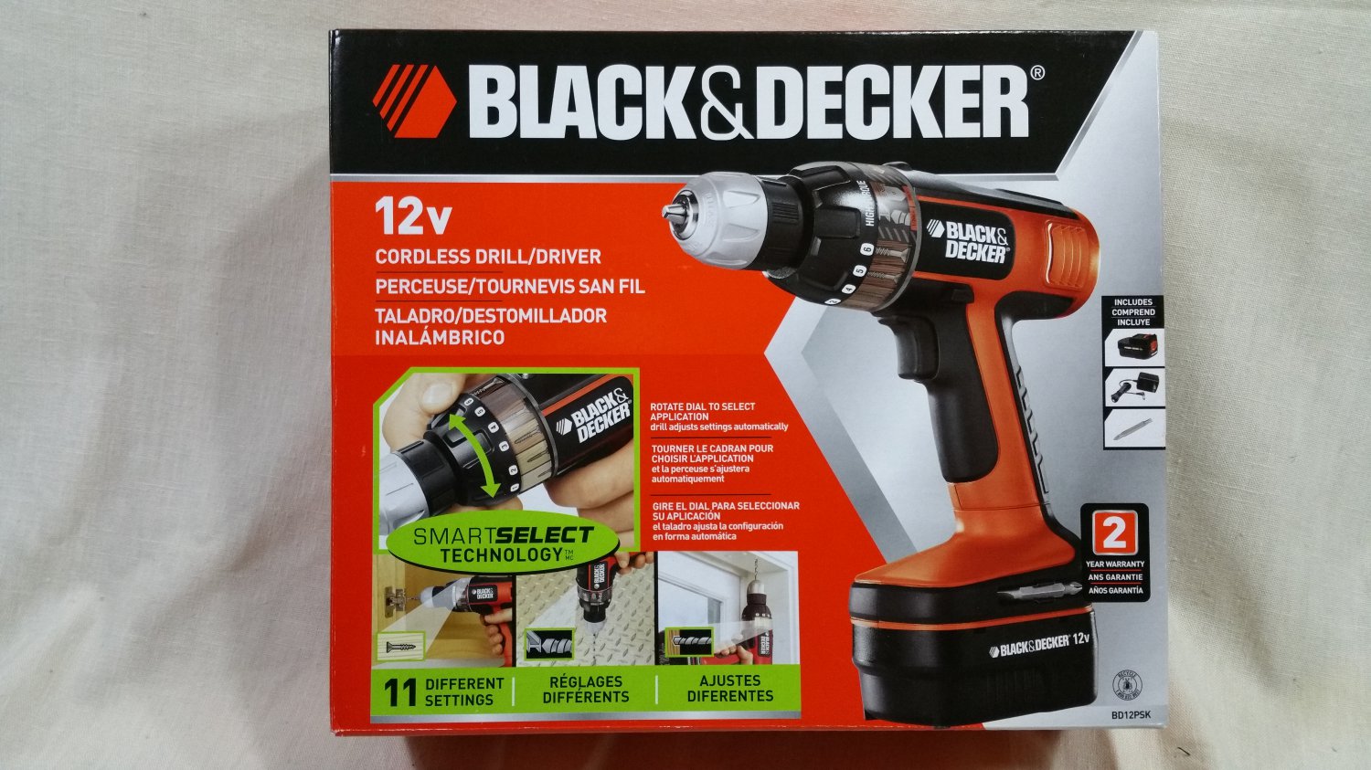 Black & Decker Smart Select Cordless Drill/Driver BD12PSK 12V NiCd 3/8