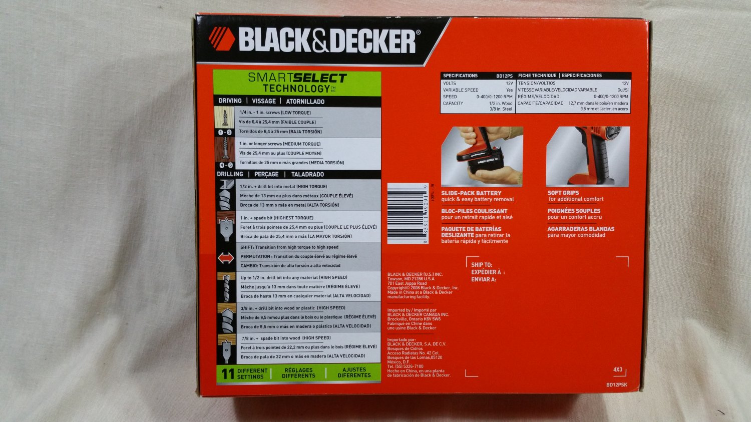 Black & Decker Smart Select Cordless Drill/Driver BD12PSK 12V NiCd 3/8