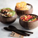 4 Natural Coconut Bowls & Spoons | Handmade Coco Shell Bowl Set