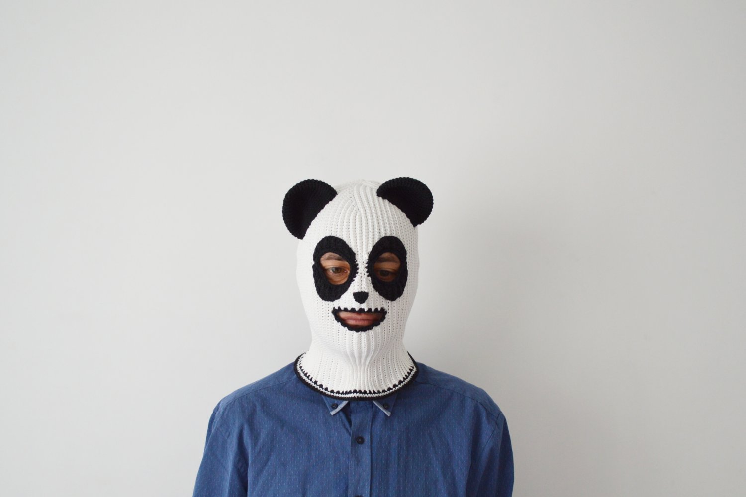 Panda bear hat black and white Custom ski mask Eyes balaclava Friendship gift long distance