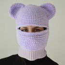 Custom crochet bear balaclava outfit street style men women.Velvet ski mask girl aesthetic with ears