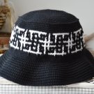 Custom crochet bucket hat women men hashtags print Black and white knit fisherman hat