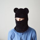 Black bear balaclava outfit street style men Crochet velvet ski mask girl aesthetic with ears