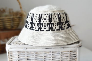 Crochet bad bunny bucket hat for men and women. Custom knit beige fisherman  hat