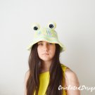 Crochet cute frog bucket hat women men Custom knit funny green fisherman hat