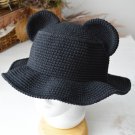 Bear crochet black bucket hat. Custom cute fisherman hat funny. Buy knit hat with ears
