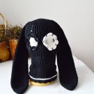 Psycho bunny black hat Custom knitted balaclava ski mask with ears women men