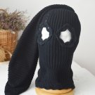 Psycho black bunny hat Custom knitted balaclava ski mask with ears women men