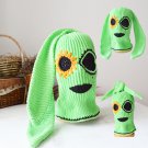 Psycho neon green bunny hat Custom knitted balaclava ski mask with ears women men