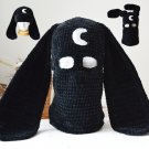 Black bunny balaclava knitted women men. Custom crochet hat with bunny ears. Psycho bunny hat alt