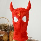 Knitted red balaclava ski mask with horns women men Custom crochet devil hat