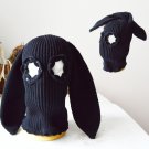 Black bunny knitted balaclava ski mask women men Custom crochet cute beanie hat with ears