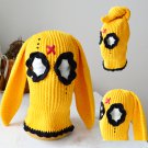 Bunny knitted balaclava ski mask women men yellow black Custom crochet cute beanie hat with ears