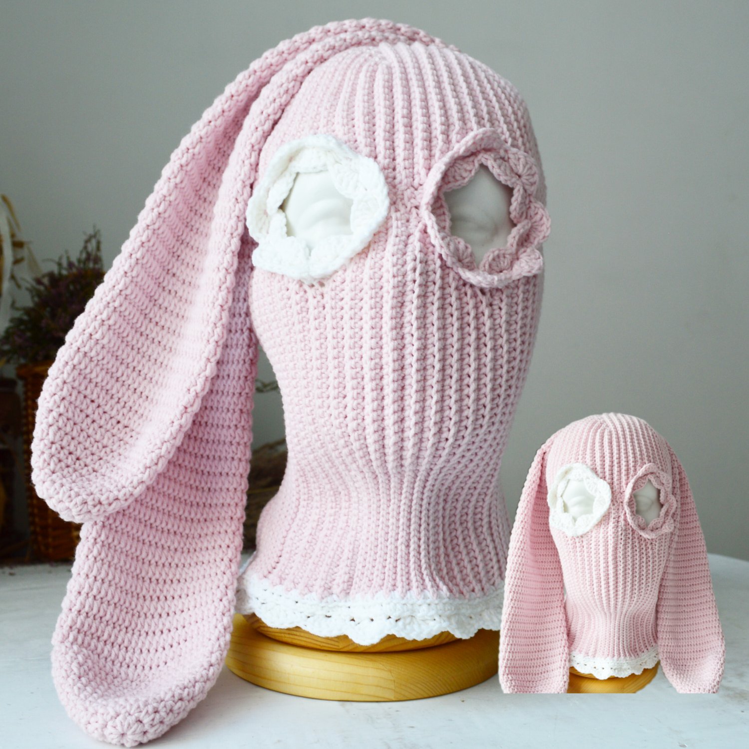 Bunny balaclava ski mask aesthetic pink white women men Custom cute