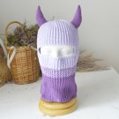 Knitted lilac balaclava ski mask with horns women men Custom crochet lavender devil hat