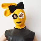 Knitted bunny balaclava ski mask and elastic band bow set. Yellow beanie hat with ears women custom