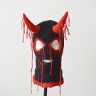 Custom creepy devil horns beanie ski mask 3 hole Knit distressed balaclava Halloween goth hat