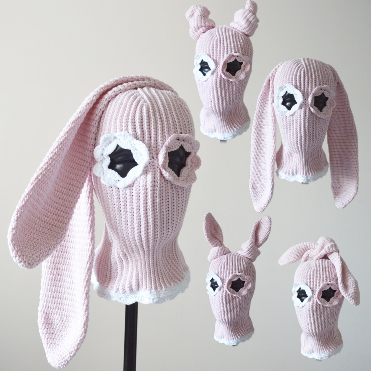 Pink Bunny balaclava ski mask aesthetic outfits women men Custom cute adult beanie hat with ears
