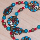 Egyptian Princess - Brass disks with Glass and Turquoise Necklace and Earrings Egyptian Princess - Brass disks with Glass and Turquoise Necklace and Earrings