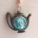 Blue Foiled Czech Lamp Glass Centered Teapot Earrings