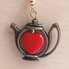 Red Glass Heart Centered Teapot Earrings
