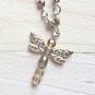 Golden Dragonfly Necklace Earring Set - Czech Crystal and Pewter