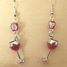 Glass of Red Wine Earring Accented with Rose Design Lamp Glass Glass of Red Wine Earring Accented with Rose Design Lamp Glass