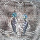 Wings Topped w Vintage Austrian Swarovski Crystal Earrings - Lt Blue Wings Topped w Vintage Austrian Swarovski Crystal Earrings - Lt Blue