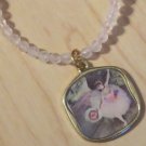 Degas Ballerina painting Pendnat with Faceted Rose Quartz Neckalce