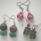 Winter Trio Earrings #7 Lamp Glass Gingerbread, Gift, Snowflake on Red