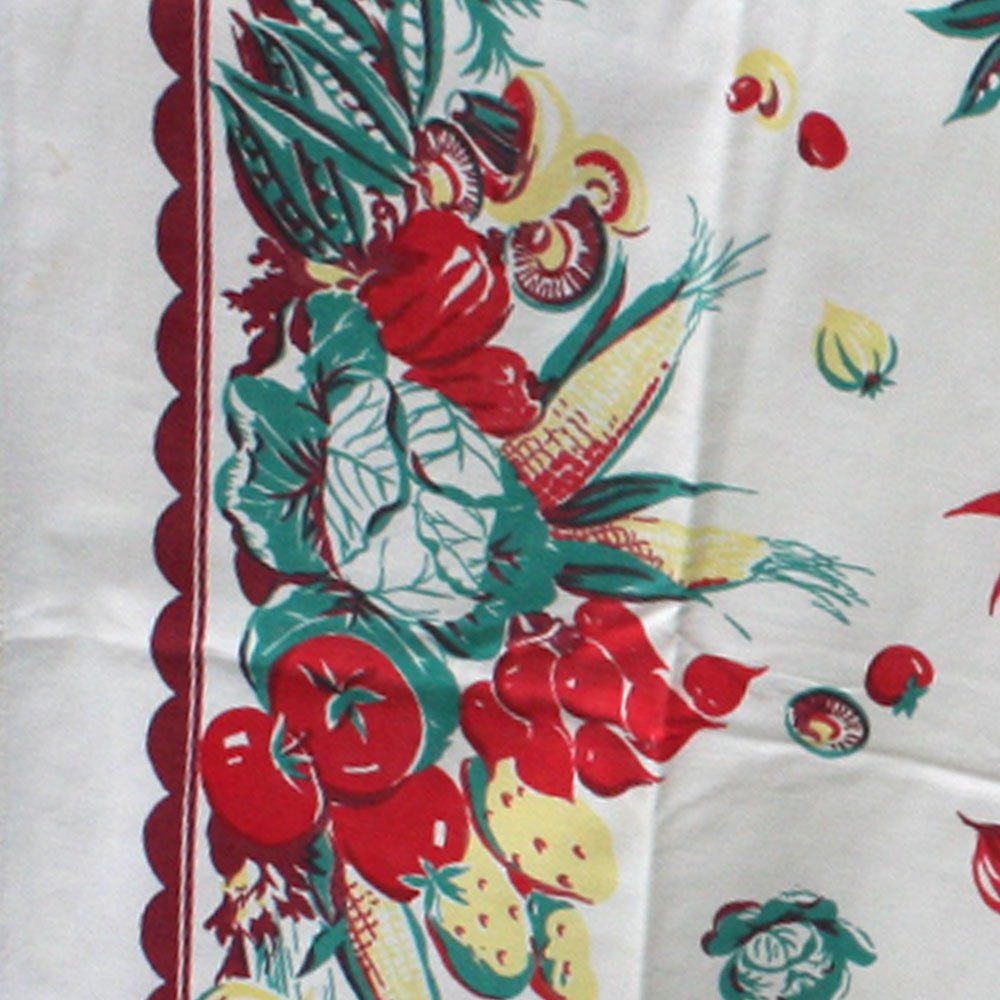 Vintage Cotton Screen Printed Tablecloth 46 Inches Square - Vegetable ...