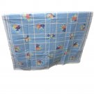 Vintage Cotton Screen Printed Tablecloth 38 Inches Square Light Blue Squares w/ Fruit