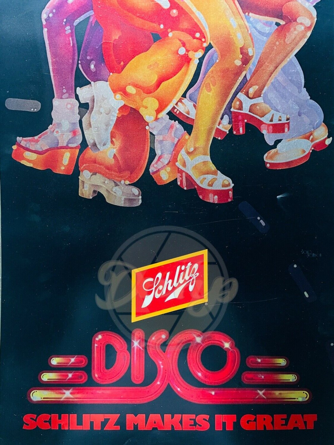 SCHLITZ Disco Makes It Great Legs Feet 18x24 Poster 1970s Made USA Vintage