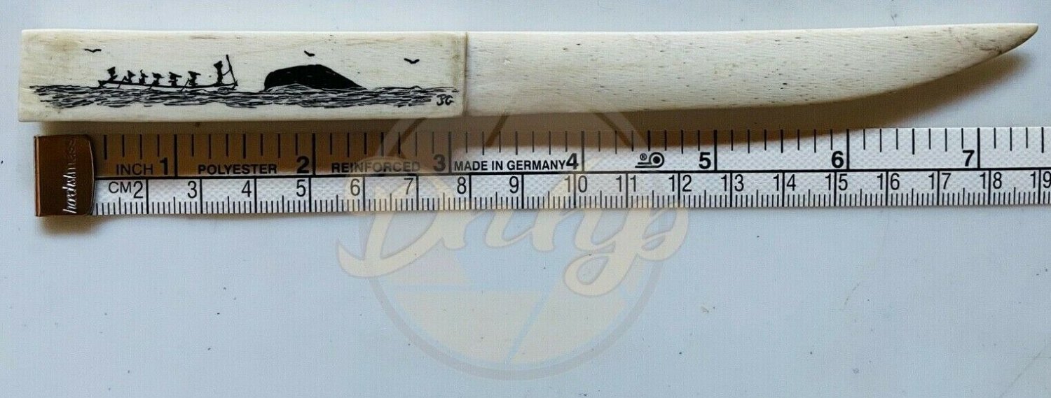 INUIT Bone Letter Opener Double Sided JG Hand Painted Vintage Made USA