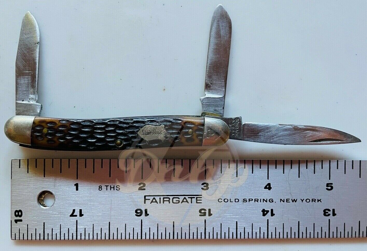 SCHRADE 855 STOCKMAN Three Blade Manual Pocket Knife Brass Liners USA