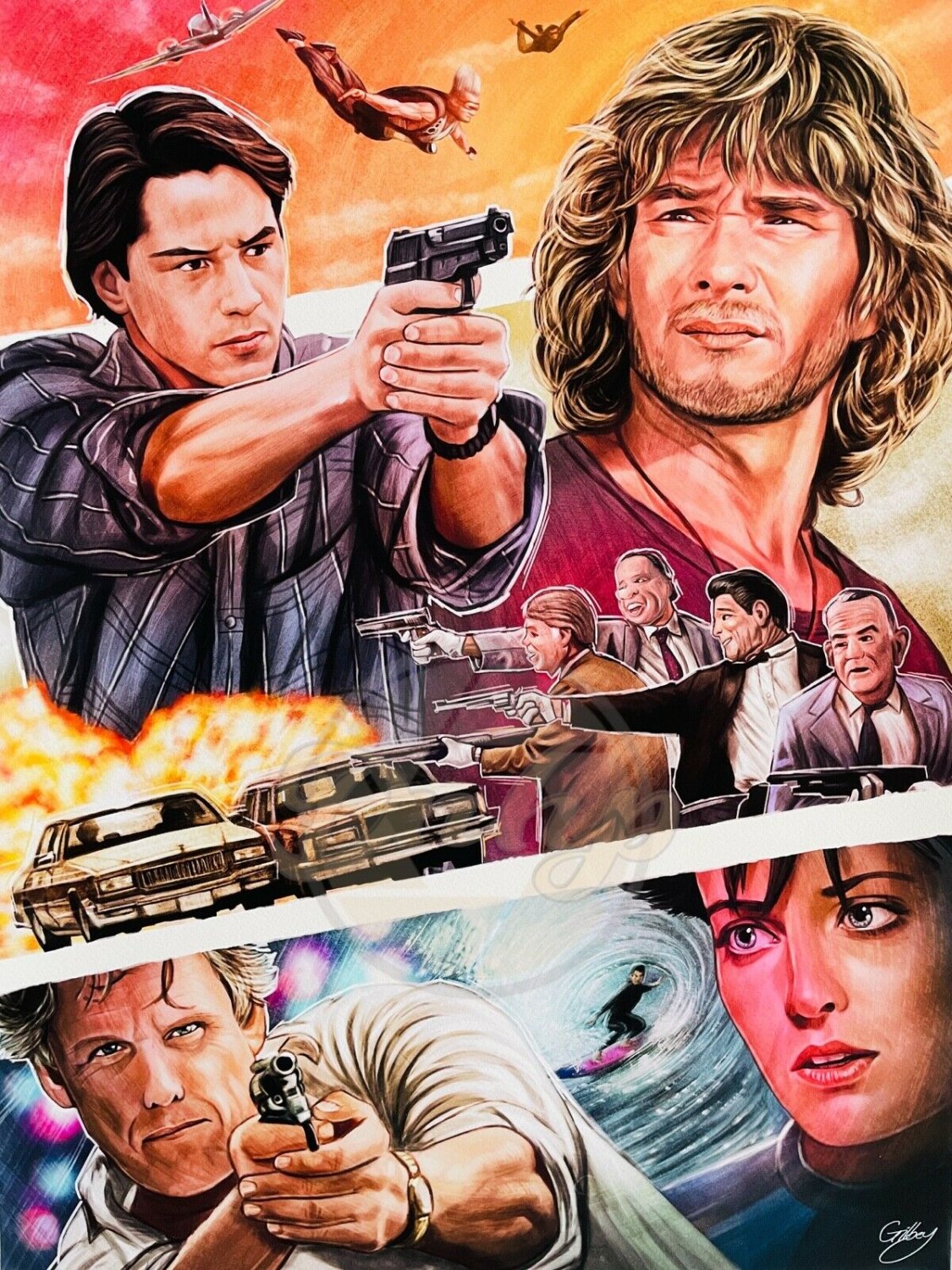 POINT BREAK Keanu Reeves Patrick Swayze 18x24 Hero Complex EX Art Print