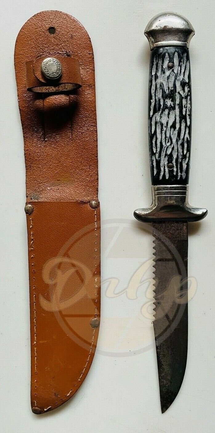 COLONIAL Straight Serrated Fixed Blade Leather Sheath Made USA Vintage