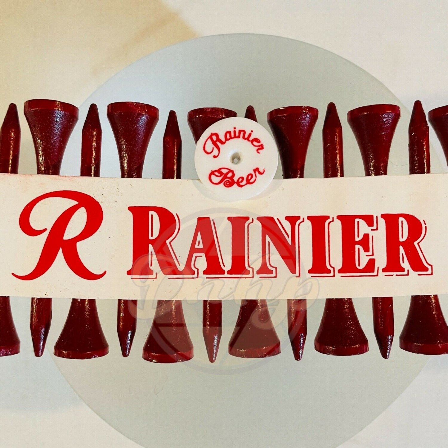 RAINIER BEER Golf Tees (12) Marker Foam Logo Display Holder USA Vintage