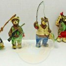 BEARS Anthropomorphic Fishing Hiking Hunting LOT (5) Wood Carved Ornaments
