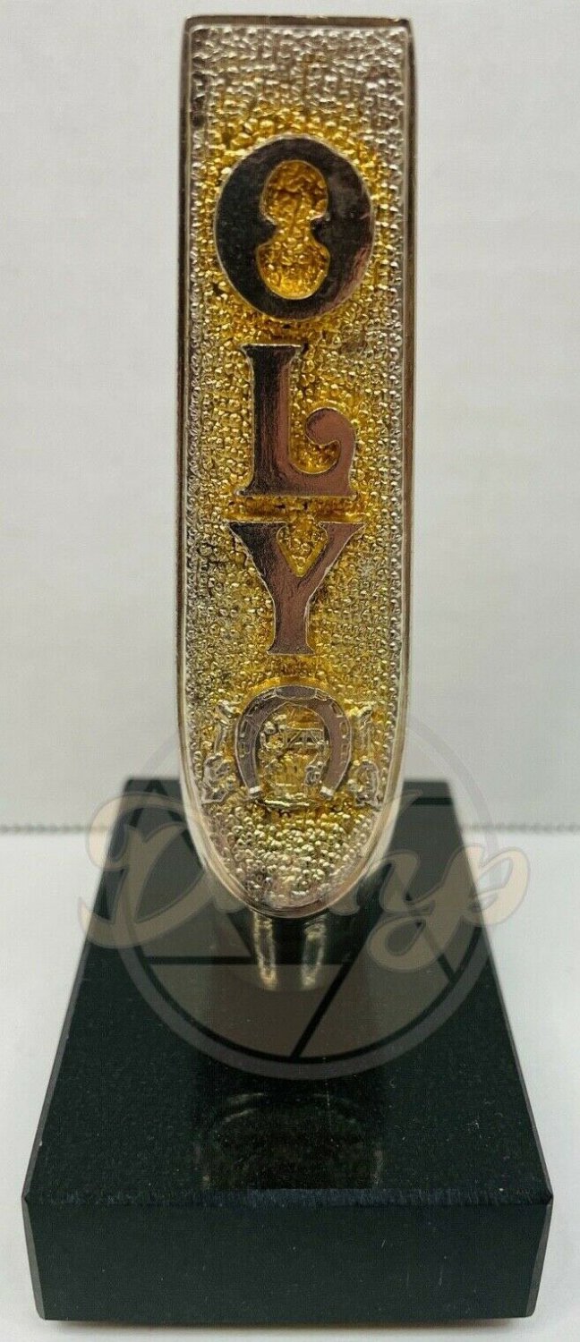 OLYMPIA BEER "OLY" Horseshoe Silver/Gold Tap Stone Gloss Black Stand Vintage