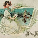 LADY A Happy New Year Embossed Postcard 1912 Postmark 1 Cent Stamp Germany