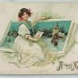 LADY A Happy New Year Embossed Postcard 1912 Postmark 1 Cent Stamp Germany